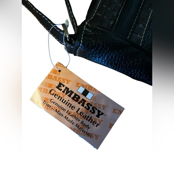 Vintage Y2K NOS Embassy Genuine Leather Shoulder Bag Reptile Print Brown Black - Picture 3 of 5